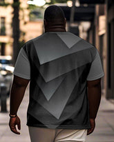 Men's Plus Size Daily Casual Black Grey Gradient Geometric Print Henry Collar Button Short Sleeve T-Shirt